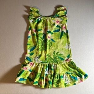 Vintage Hawaiian 100% Cotton Kids 9-10 Dress, Tropical Lime Green Monstera, R&K